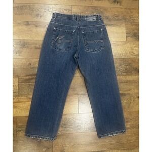 Vintage Y2k Embroidered Baggy Blue Jeans Slub Denim Koman 34x30